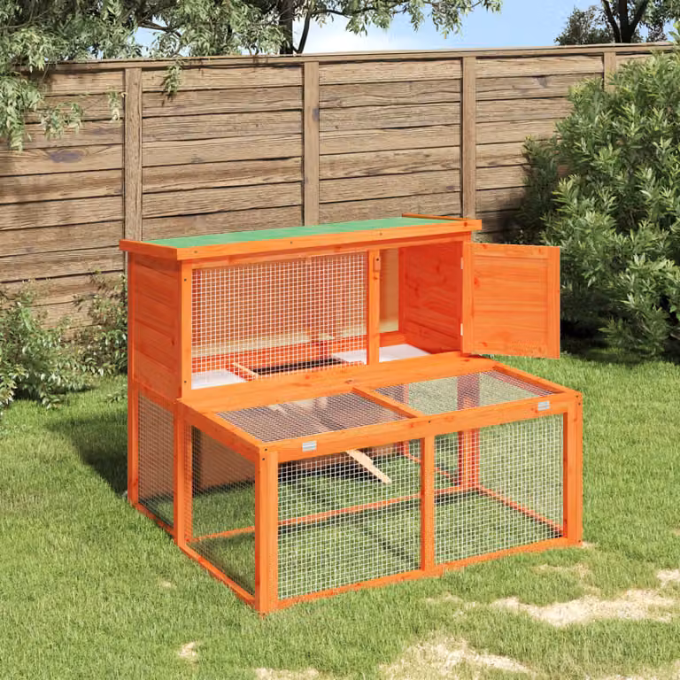 Conigliera vidaXL in legno di pino massello marrone e verde, L 102 cm x P 90 cm x H 84,5 cm