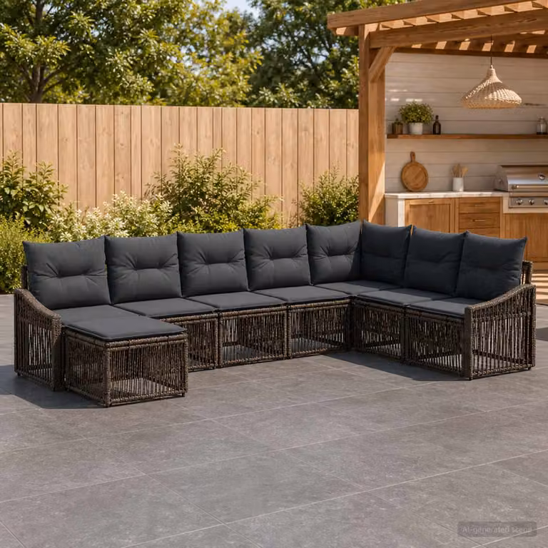 Set Divano da Giardino a L vidaXL 8 pz Grigio in Polyrattan con Cuscini e Struttura in Acciaio