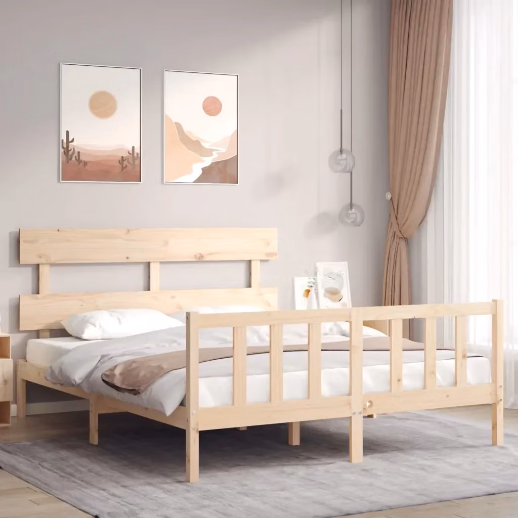 Letto matrimoniale in legno massello di pino naturale stile rustico L/P: 160 x 200 cm – 2