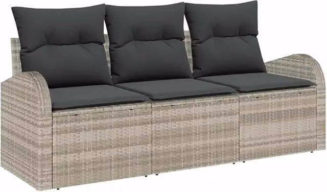 Set Divano da Giardino 3 pz | Set Salotto da Giardino Grigio chiaro Poly Rattan