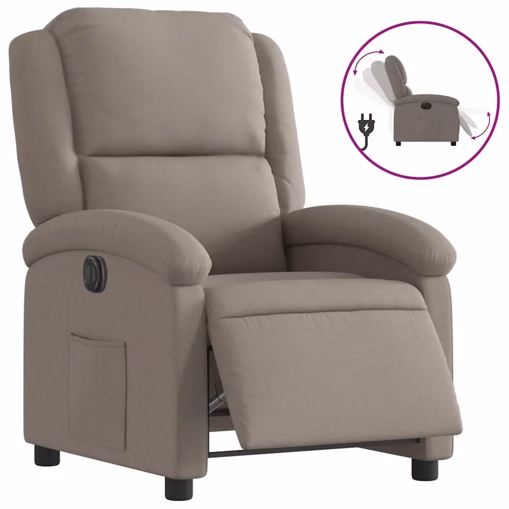 vidaXL Poltrona Elettrica Reclinabile in Tessuto Beige e Grigio con Braccioli – 2