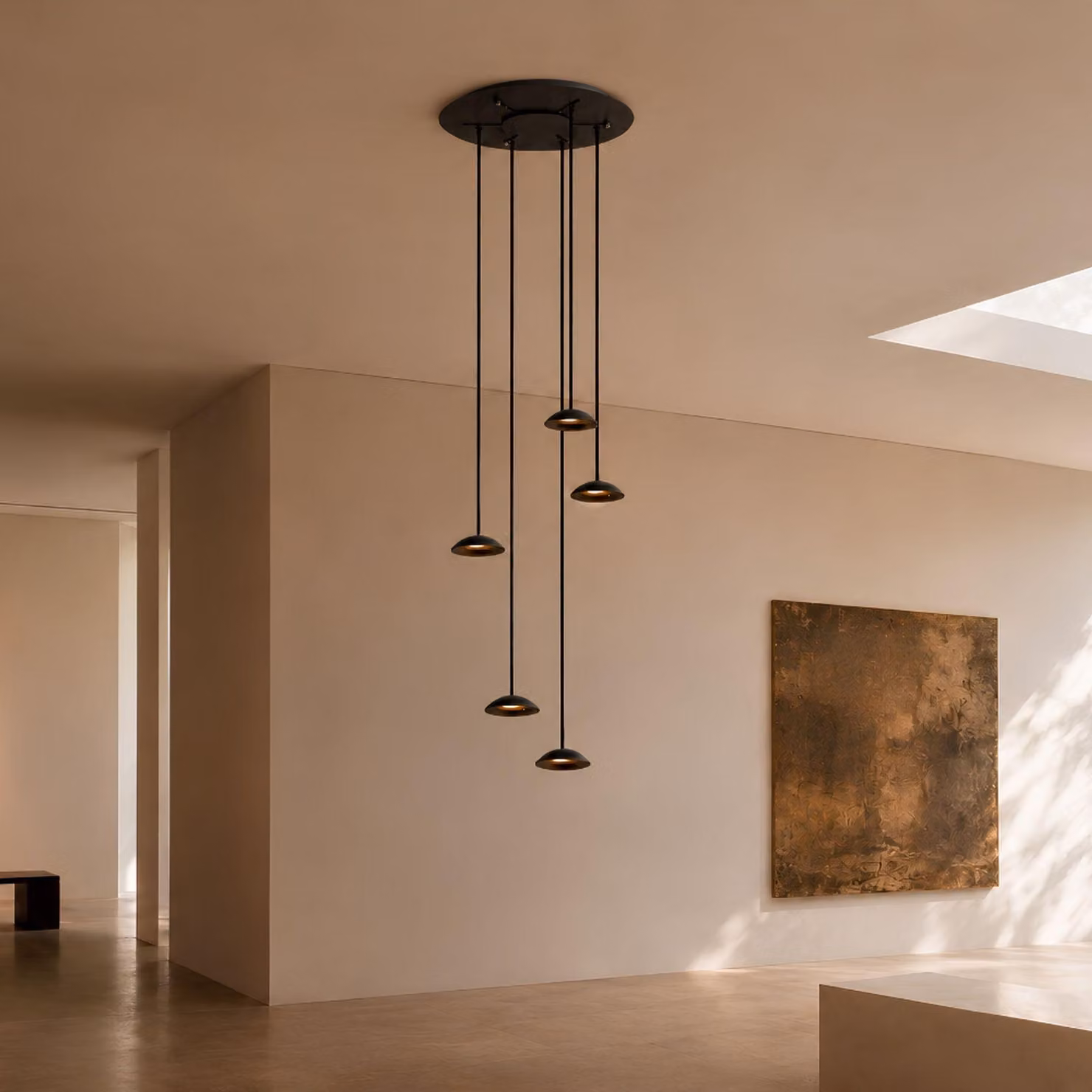 s.luce Santa Air LED lampada a sospensione per sala da pranzo 5 fiamme Ø 60 cm baldacchino nero 5 fiamme semicircolari