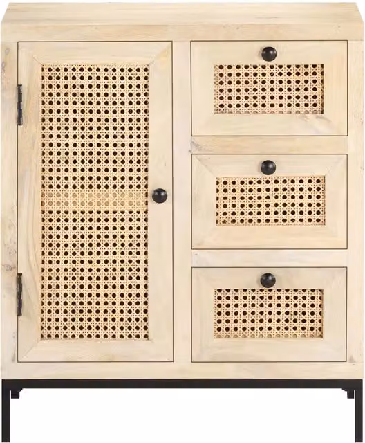 Credenza | Madia | Buffet da pranzo | Armadio da pranzo 60x35x70 cm Legno Massello di Mango e Canna Naturale
