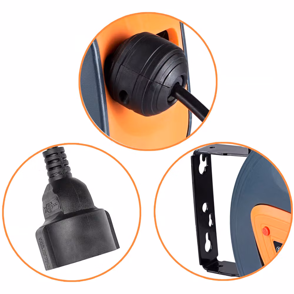 Avvolgicavi automatico Monzana in plastica grigia con tamburo per prolunga da 20 m – 2