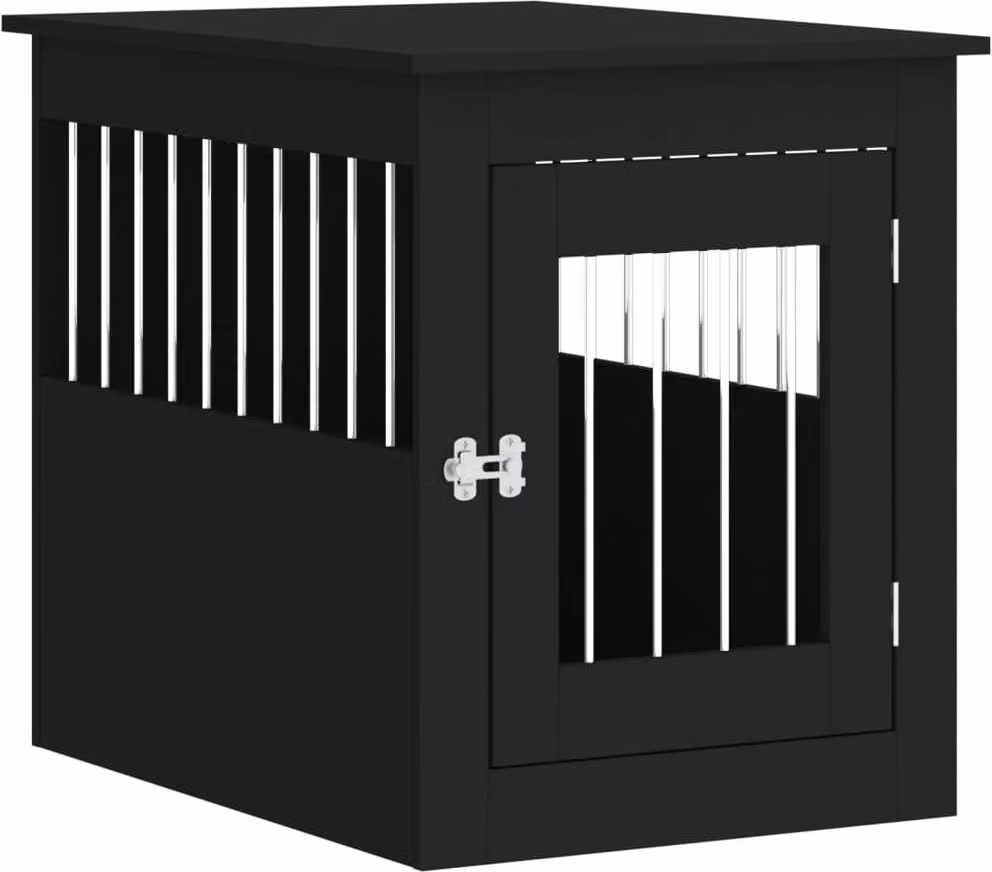 Gabbia Cani da Arredamento Nera 55x75x65cm Legno Multistrato