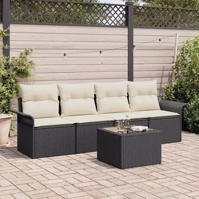 Set di divani 5 pz Nero polyrattan 3345227