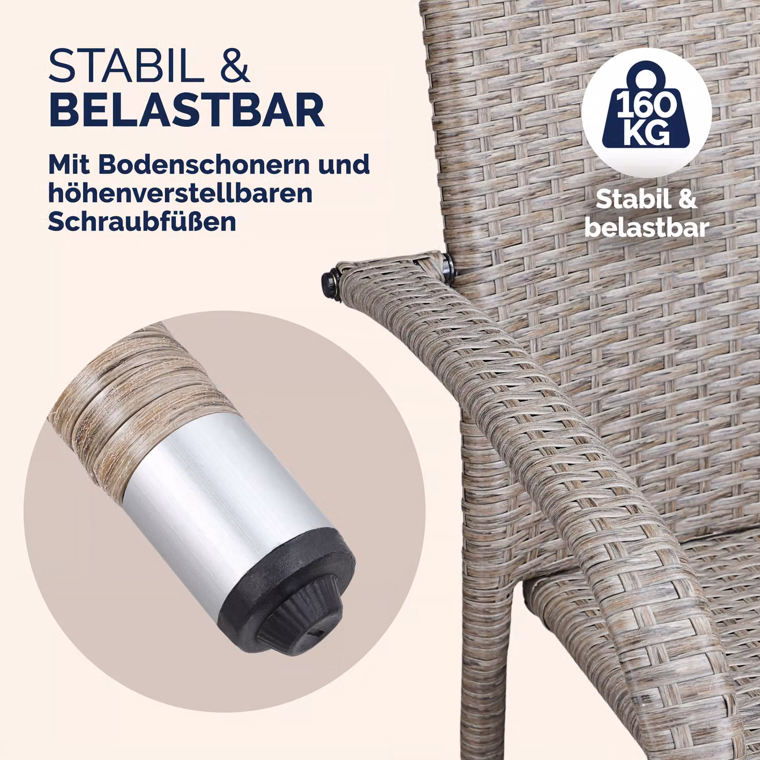 Set di 4 sedie impilabili Comfort Casaria in polyrattan beige per giardino e balcone – 2