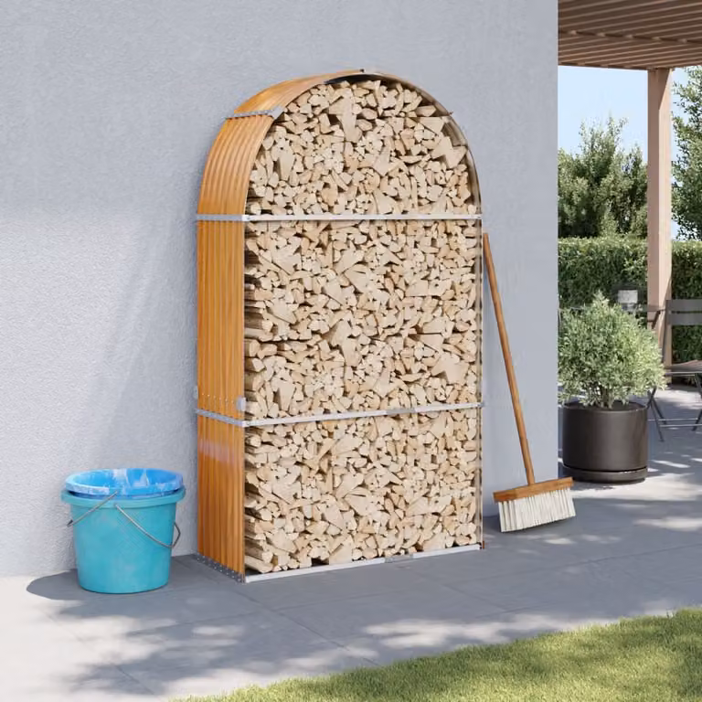 vidaXL Portaceppi in Acciaio Zincato con Effetto Legno Marrone L/P/H: 120 x 45 x 210 cm