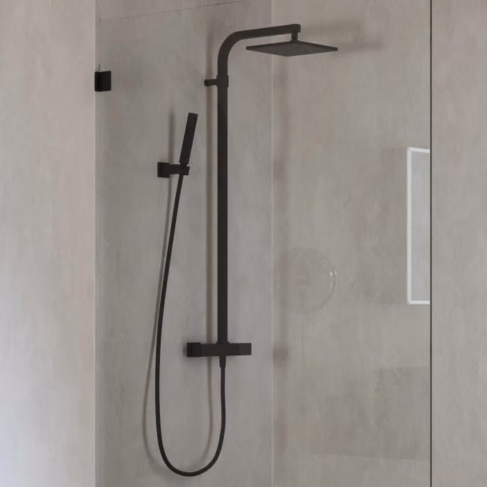 Sistema doccia a parete ALLUVION Mercur, con termostato, soffione da 22 x 22 cm e set doccetta