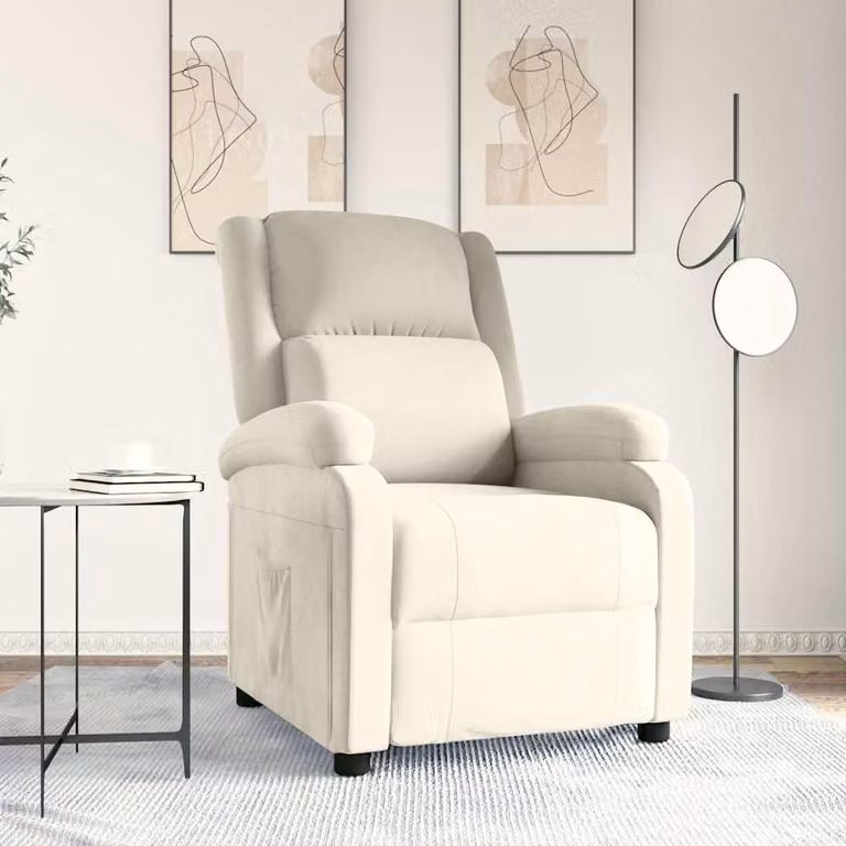 Poltrona Reclinabile vidaXL in Velluto Beige con Braccioli e Regolazione Manuale