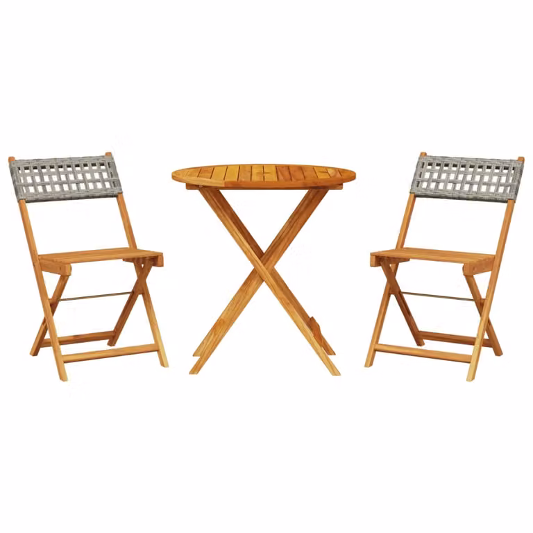 Set da Bistrot 3 pz Grigio in Polyrattan e Legno Massello