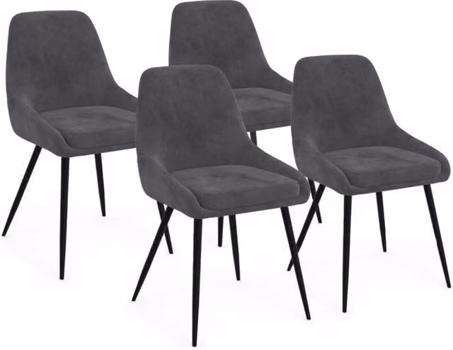 Set di 4 sedie THALYA IDMarket in velluto grigio scuro con braccioli e struttura in metallo