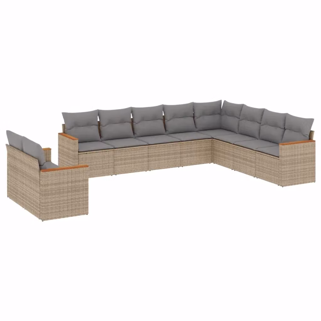 vidaXL Set Divano da Giardino 10 pz a Forma di L in Polyrattan con Cuscini Beige e Grigio – 2