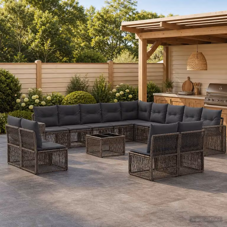 Set Divano da Giardino vidaXL 14 pz in Polyrattan Grigio e Antracite con Cuscini e Tavolino