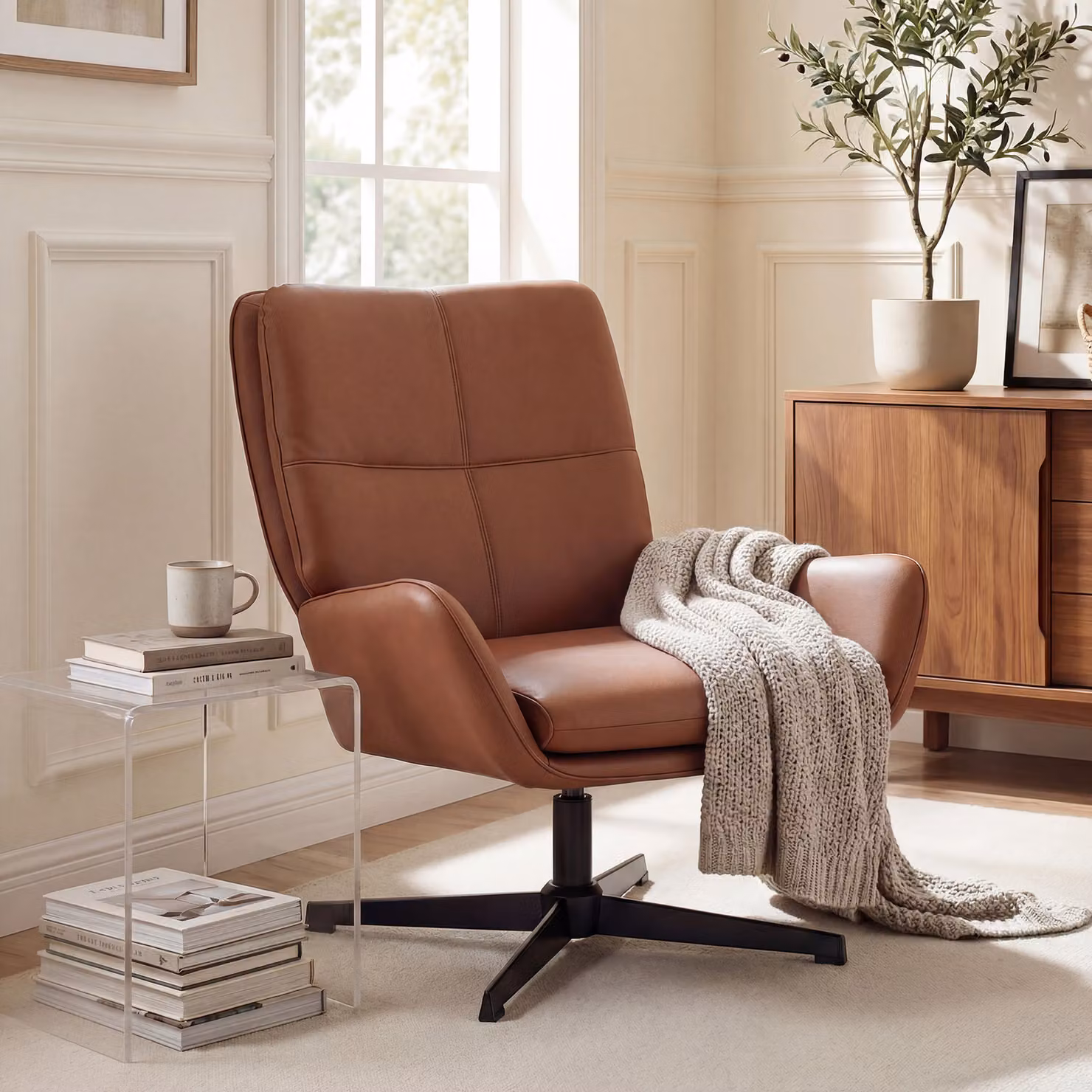Poltrona da lettura HOMCOM marrone con rivestimento in ecopelle e struttura in metallo per salotto moderno – 2
