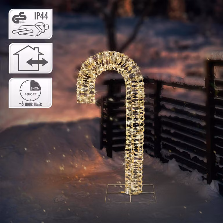 ECD Germany Bastoncino di zucchero a LED 75 cm oro con illuminazione a LED bastone luminoso in metallo 400 LED bianco caldo timer IP44 idrorepellente per interni/esterni Bastoncino di zucchero a LED