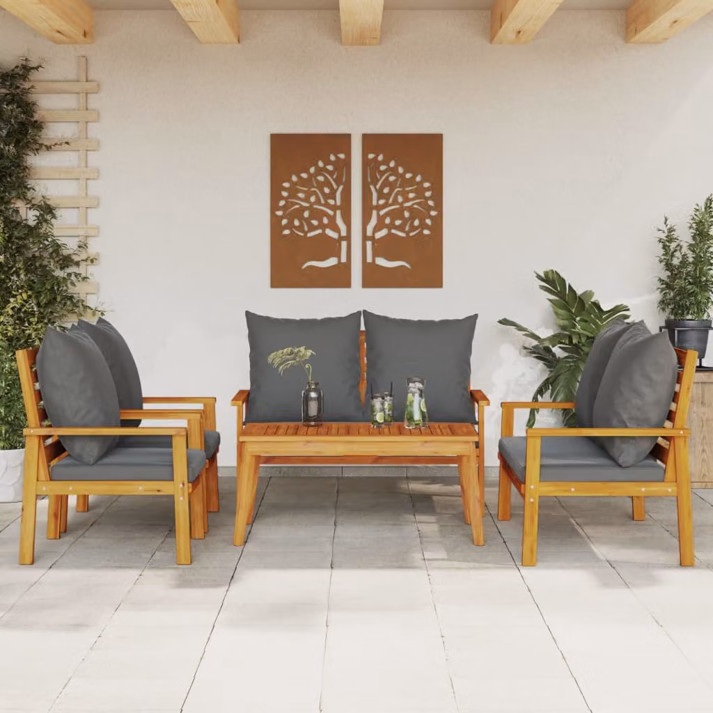 vidaXL Set Salotto da Giardino 5 pz in Legno di Acacia con Cuscini Imbottiti Marrone e Grigio