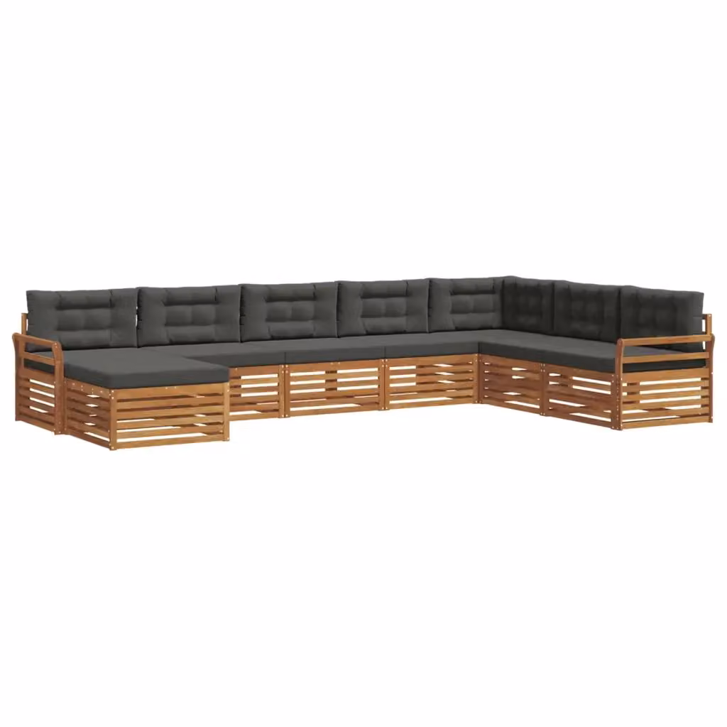 Set di divani da esterno a L con pouf vidaXL in legno di acacia, colore beige e antracite, 8 pezzi – 2