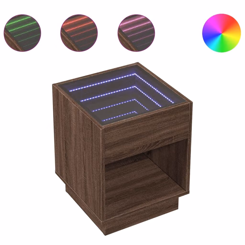 Tavolino da Salotto con LED Infinity Rovere Marrone 40x40x50 cm