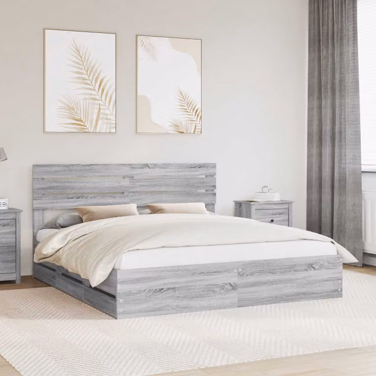 Struttura del letto con cassetto vidaXL in legno ingegnerizzato Grigio, L 200 x P 200 x H 206 cm