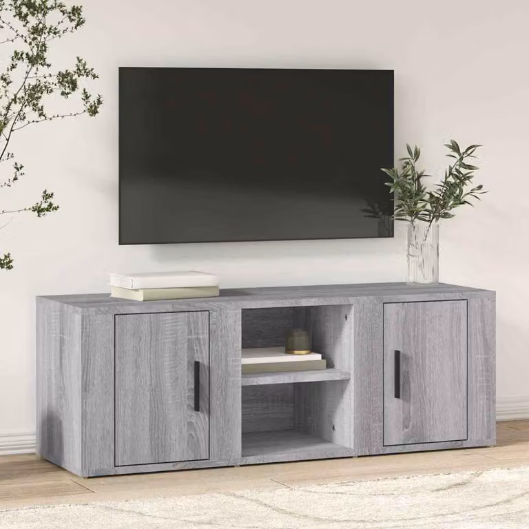 Mobile TV vidaXL in legno multistrato e MDF, Grigio Sonoma, L 100 x P 31,5 x H 35 cm