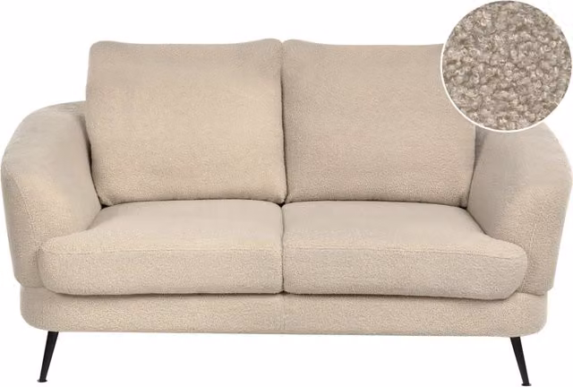 Divano a 2 posti Tappezzeria in bouclè beige chiaro Gambe nere in ferro con braccioli Angolo lettura soggiorno Stile moderno