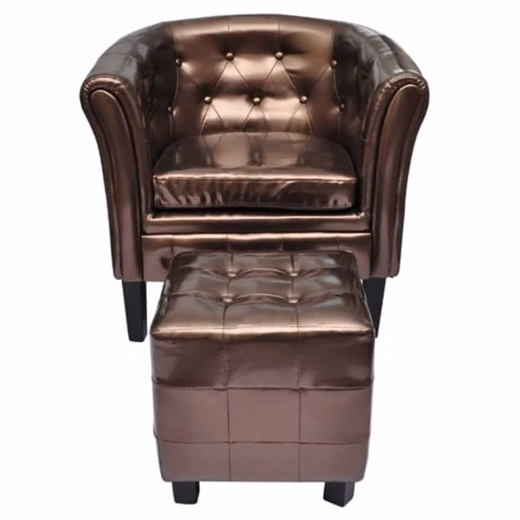 The Living Store Poltrona con poggiapiedi in ecopelle marrone
