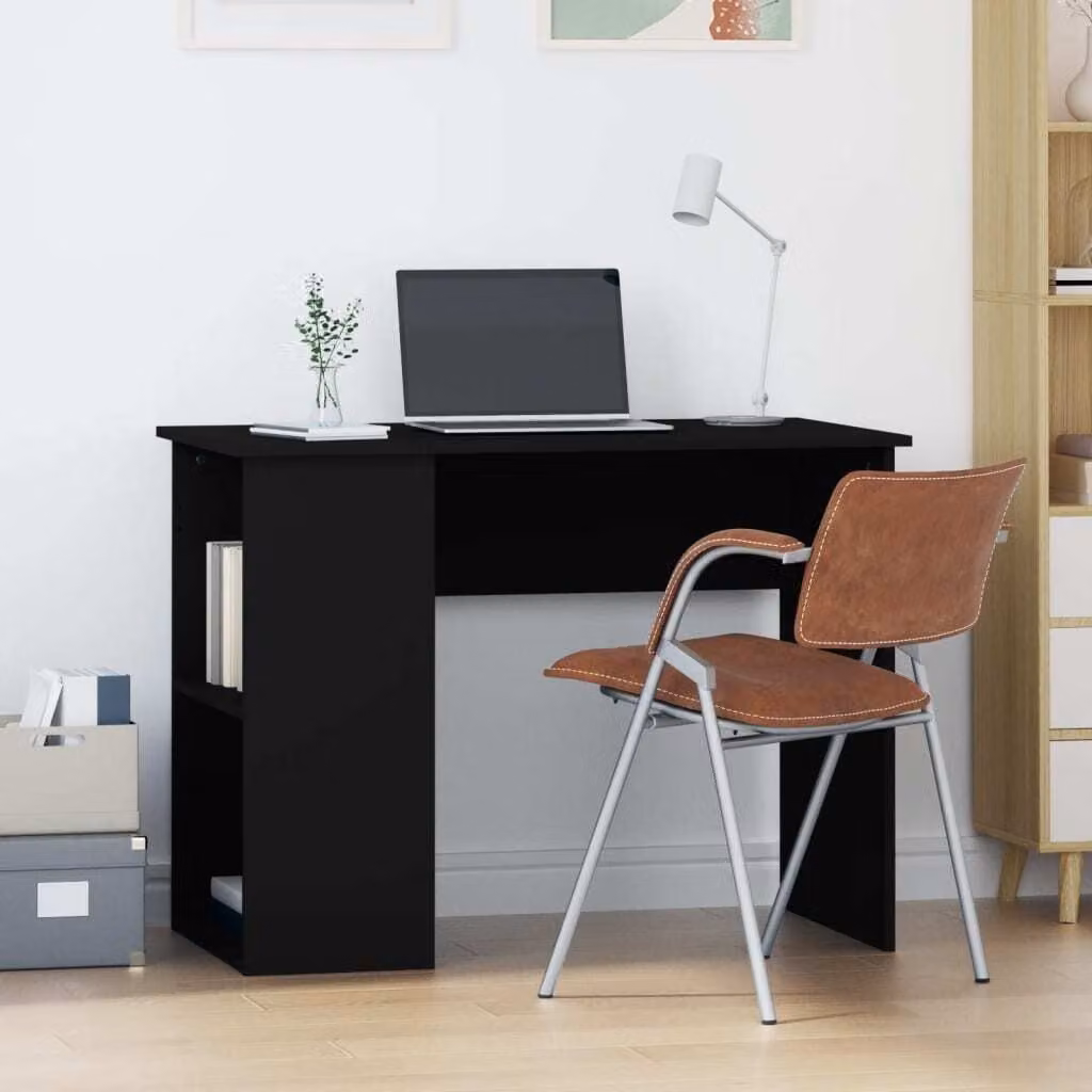 The Living Store Scrivania nera 100x55x75 cm Materiale a base di legno