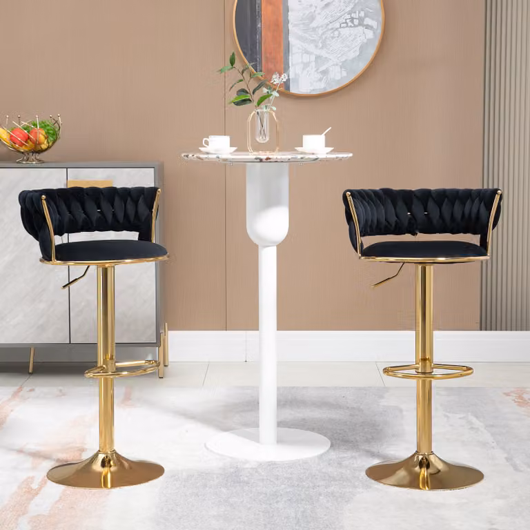 Sedia da pranzo Okwish Set di 2 sgabelli da bar girevoli Sedia da bancone regolabile in altezza con poggiapiedi per cucina Sala da pranzo Venue Nero