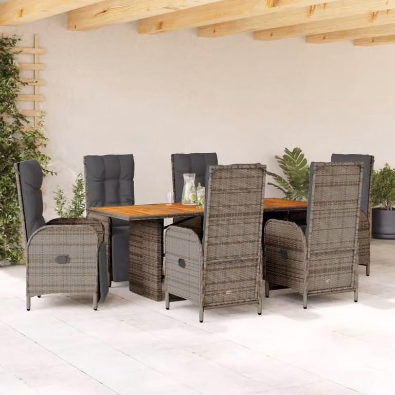 Maison Exclusive - Set da pranzo da giardino 7 pezzi con cuscini grigio in polyrattan