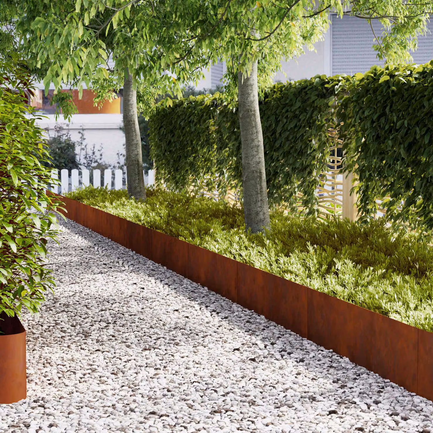 Set di 30 bordure per prato vidaXL in acciaio color ruggine, L: 100 cm, H: 30 cm, P: 0,05 cm