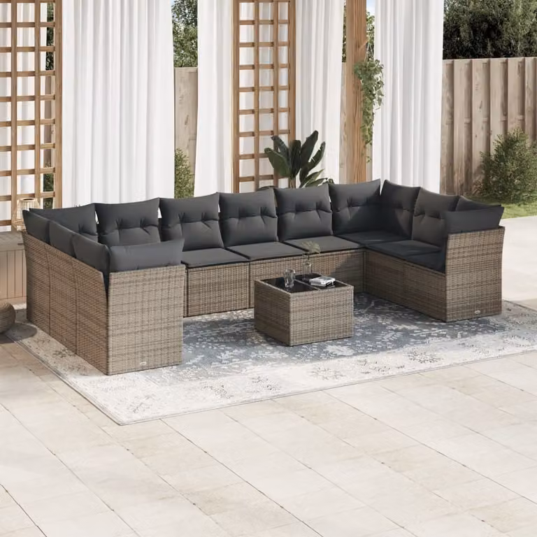 Maison Exclusive - Set da giardino 11 pezzi con cuscini Grigio Poly Rattan