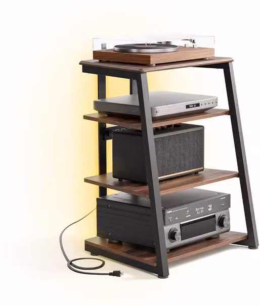 Mobili hi-fi in legno Azomor con ripiani regolabili e illuminazione integrata