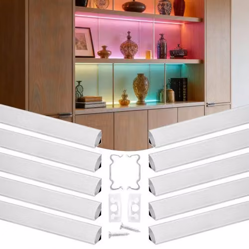 Set di 10 profili per strisce LED VEVOR in alluminio a forma di V, colore argento, lunghezza 2 m, con diffusore in PC per sottopensile da cucina