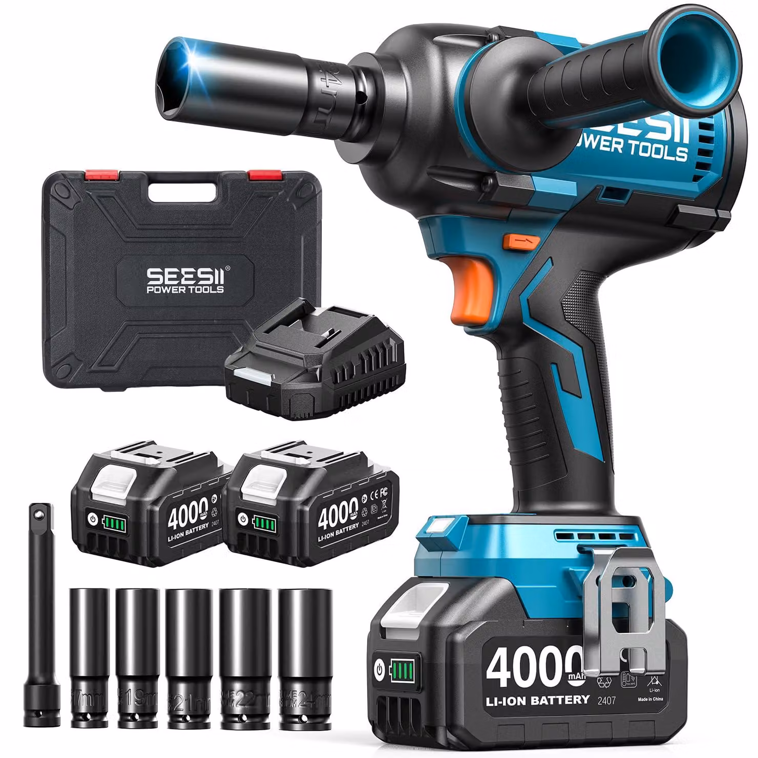 Avvitatore a percussione Accu da 21 V - Coppia di 1600 Nm - 2 batterie agli ioni di litio da 4,0 Ah