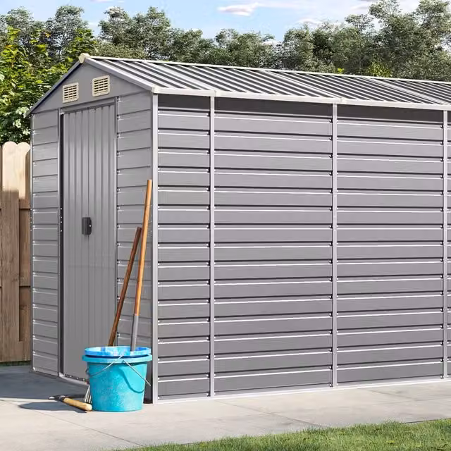 Casetta da giardino Videx in acciaio zincato grigio chiaro con ventilazione laterale L/P/H: 191 x 725 x 198 cm