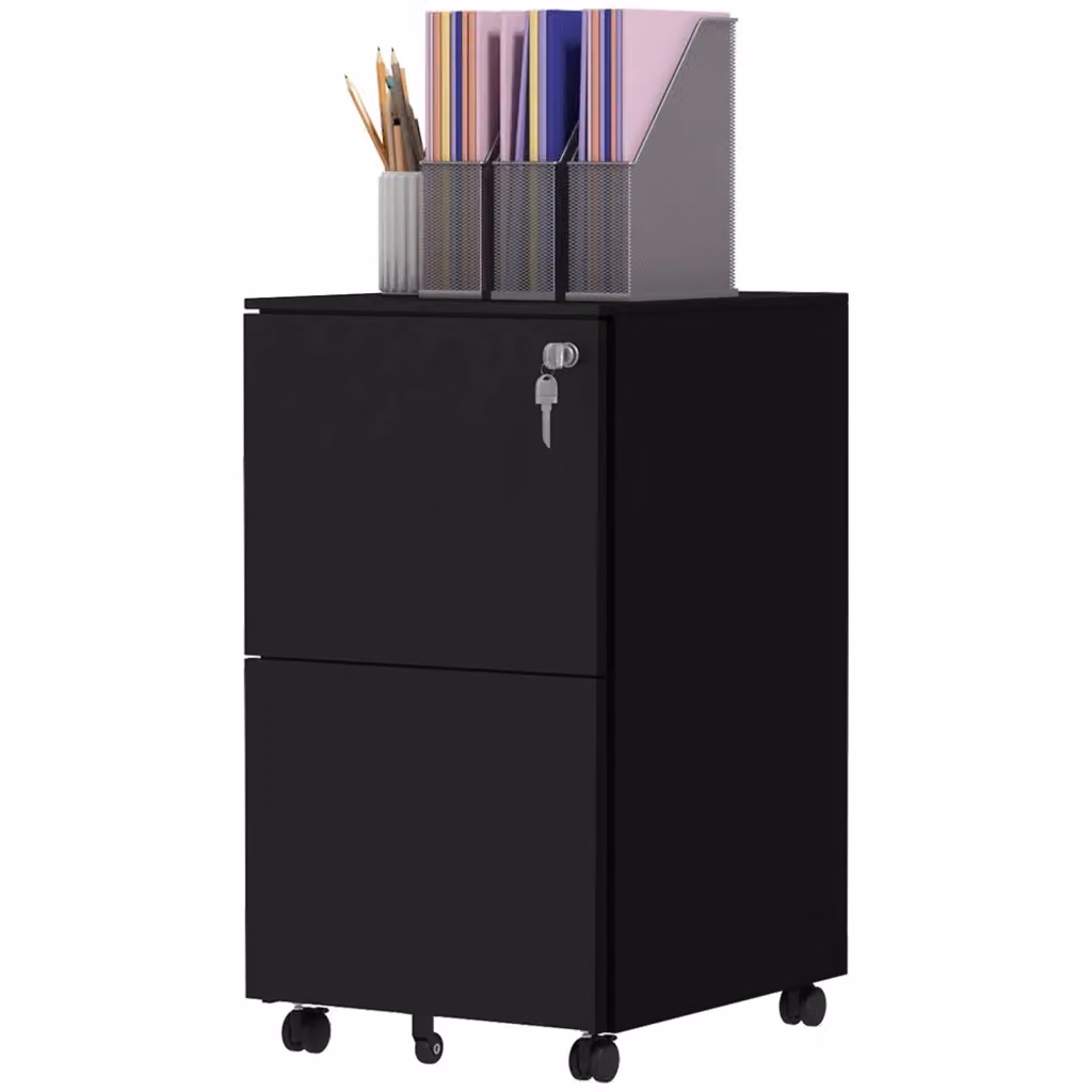 Cassettiera mobile Xylo con 2 cassetti nera con rotelle e serratura L/P/H: 37 x 43,5 x 67,5 cm – 2