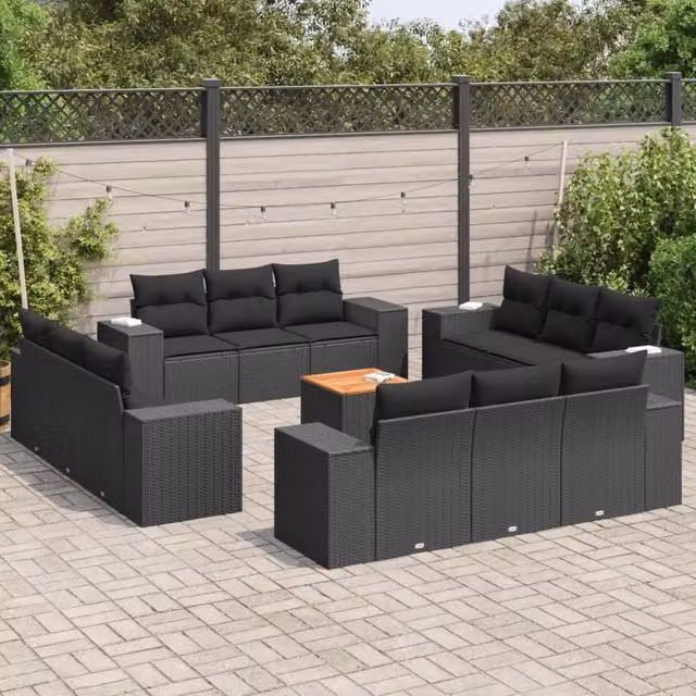 Set di divani da giardino VIDAXL a forma di U in polyrattan nero con 13 pezzi e cuscini inclusi