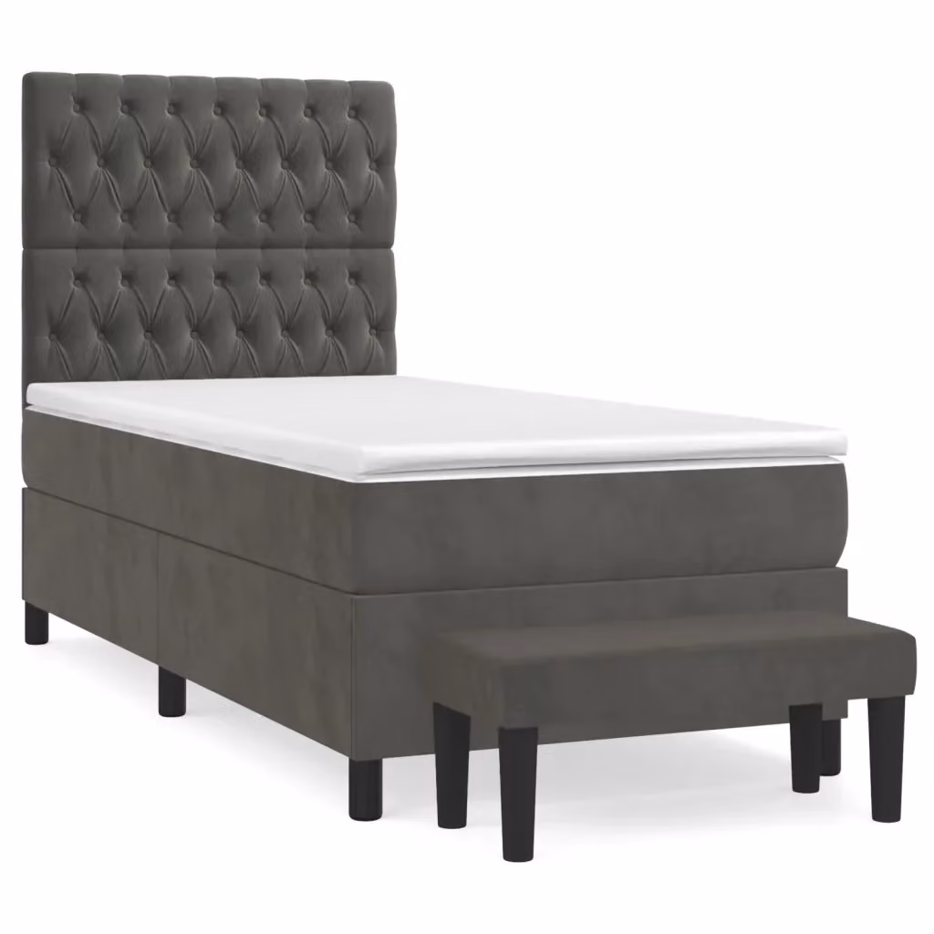 Letto Ibrido con Giroletto a Molle e Materasso vidaXL in Velluto Grigio e Bianco L/P/H: 200 x 100 x 128 cm – 2