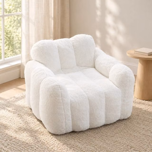 Poltrona sacco per adulti 105x90x75 cm in velluto rosa, senza montaggio, per soggiorno –