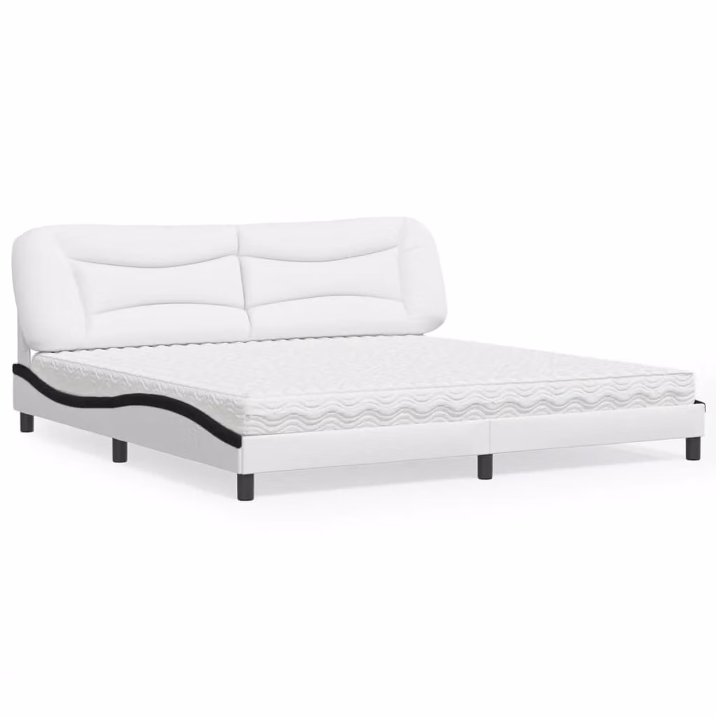 Letto con Materasso Hvar vidaXL in Similpelle Bianco e Nero L/P/H: 200 x 200 x 74,5 cm
