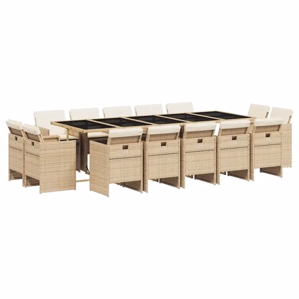 Set da pranzo da giardino vidaXL in polyrattan con cuscini beige e tavolo in vetro per 15 persone – 2
