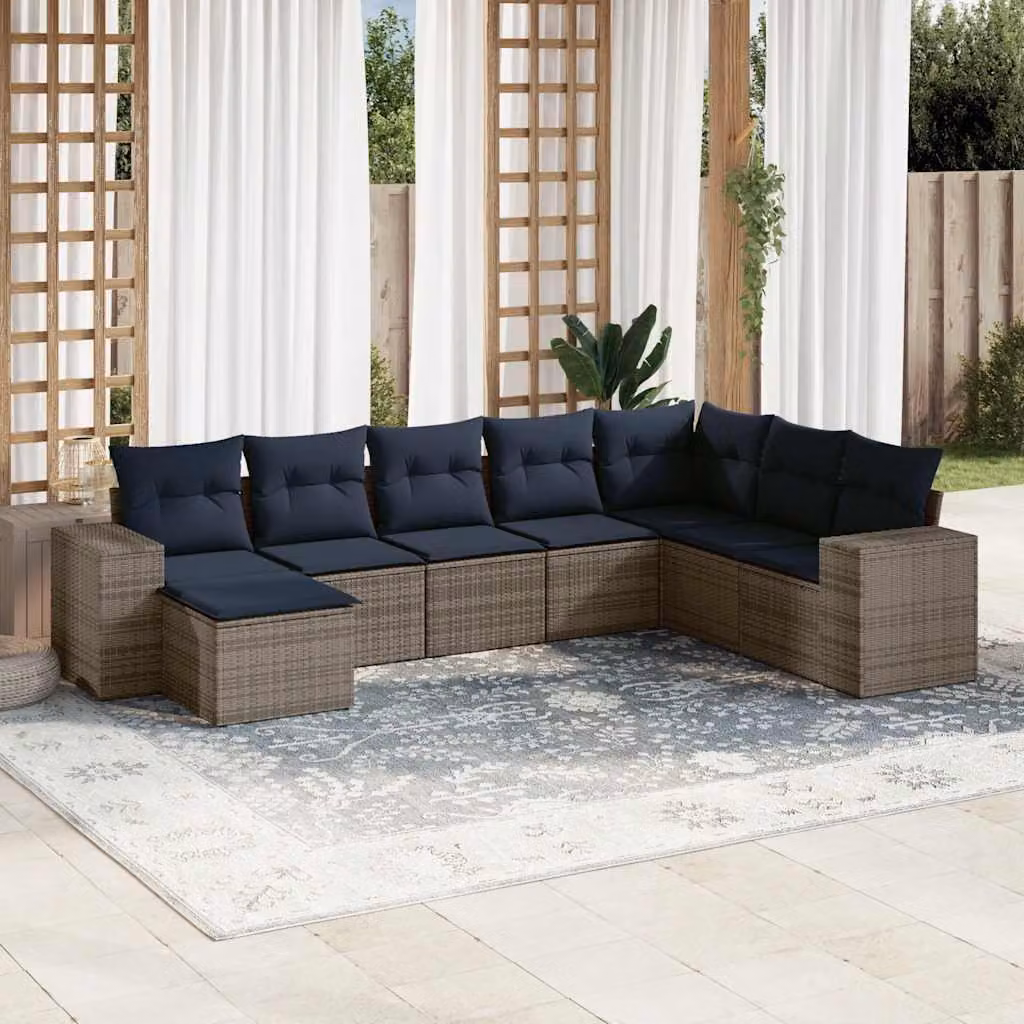 Maison Exclusive - Set di 8 divani da giardino con cuscini, grigio, polyrattan