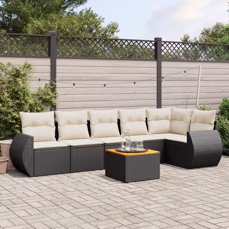 vidaXL Set Divani da Giardino a L con Cuscini 7pz in Polyrattan Nero e Bianco