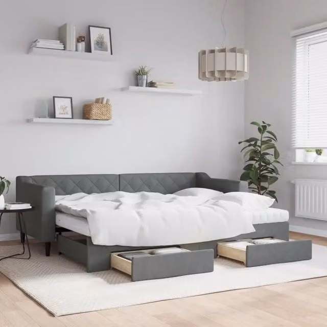 Divano Letto Estraibile Cassetti Grigio Scuro 80x200cm Tessuto 3197476