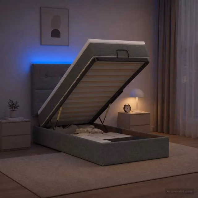 Letto Ottomano con Materasso e Illuminazione LED vidaXL, Grigio e Bianco, L/P/H: 200 x 80 x 88 cm – 1