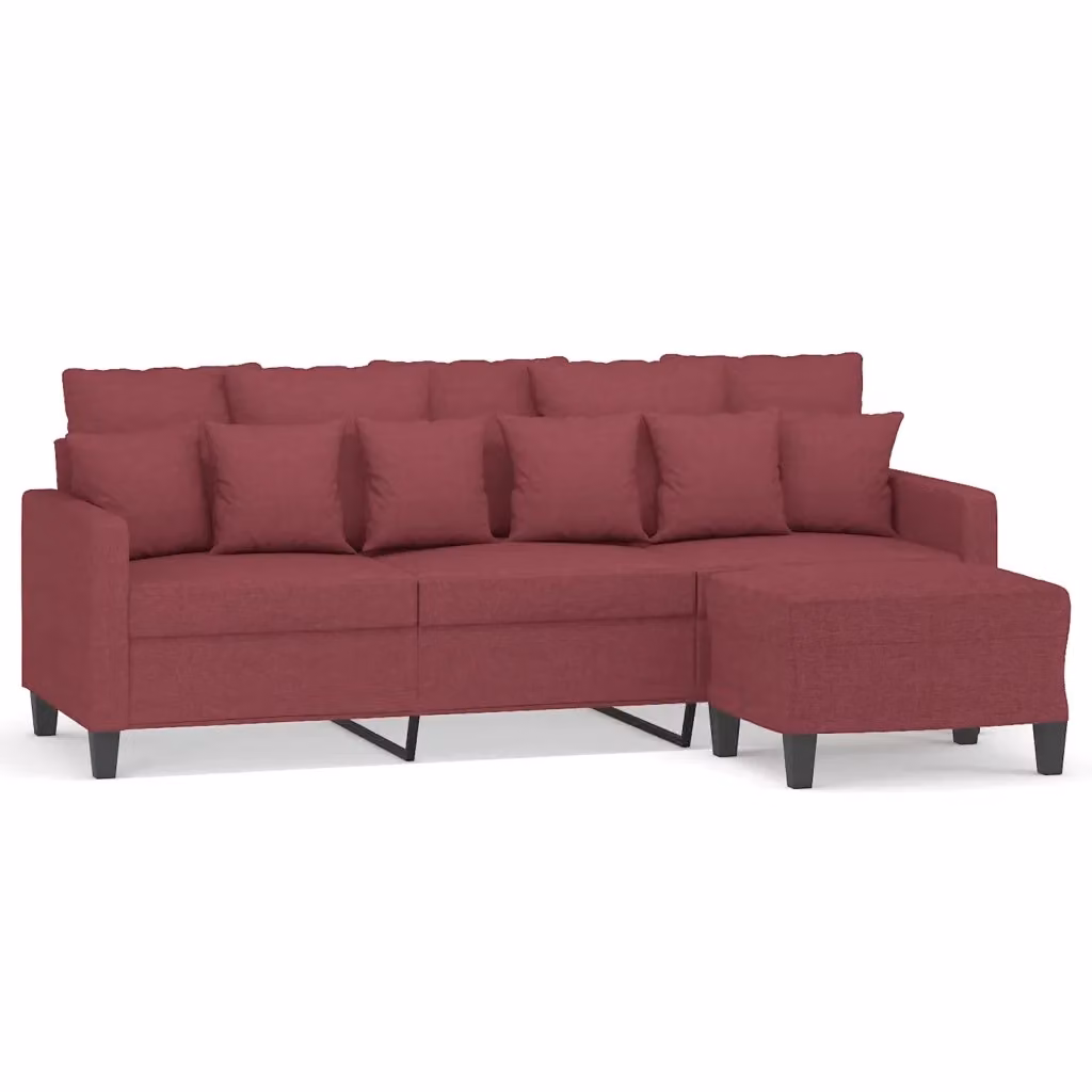 vidaXL Divano a 3 Posti Moderno con Poggiapiedi Coordinato in Tessuto Rosso L: 198 cm, P: 80 cm, H: 77 cm – 2