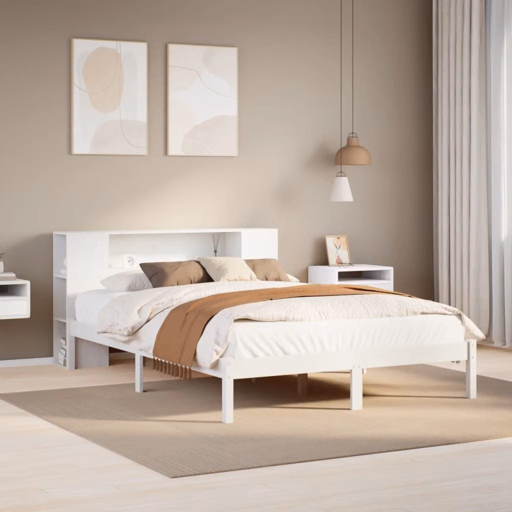 vidaXL Letto Libreria in Legno di Pino Bianco con Ripiani Laterali per Adulti