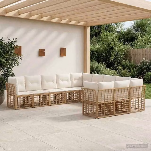 Set di divani da esterno 11-Posti Naturale e Bianco Crema 3437586
