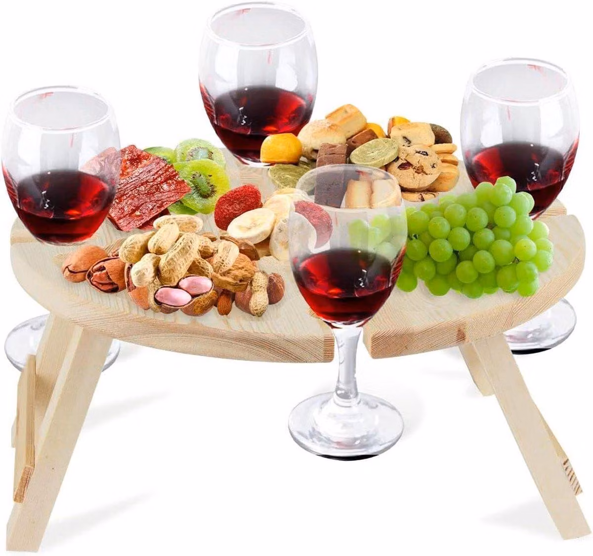 Tavolo pieghevole da picnic in legno, portatile, con portabicchieri